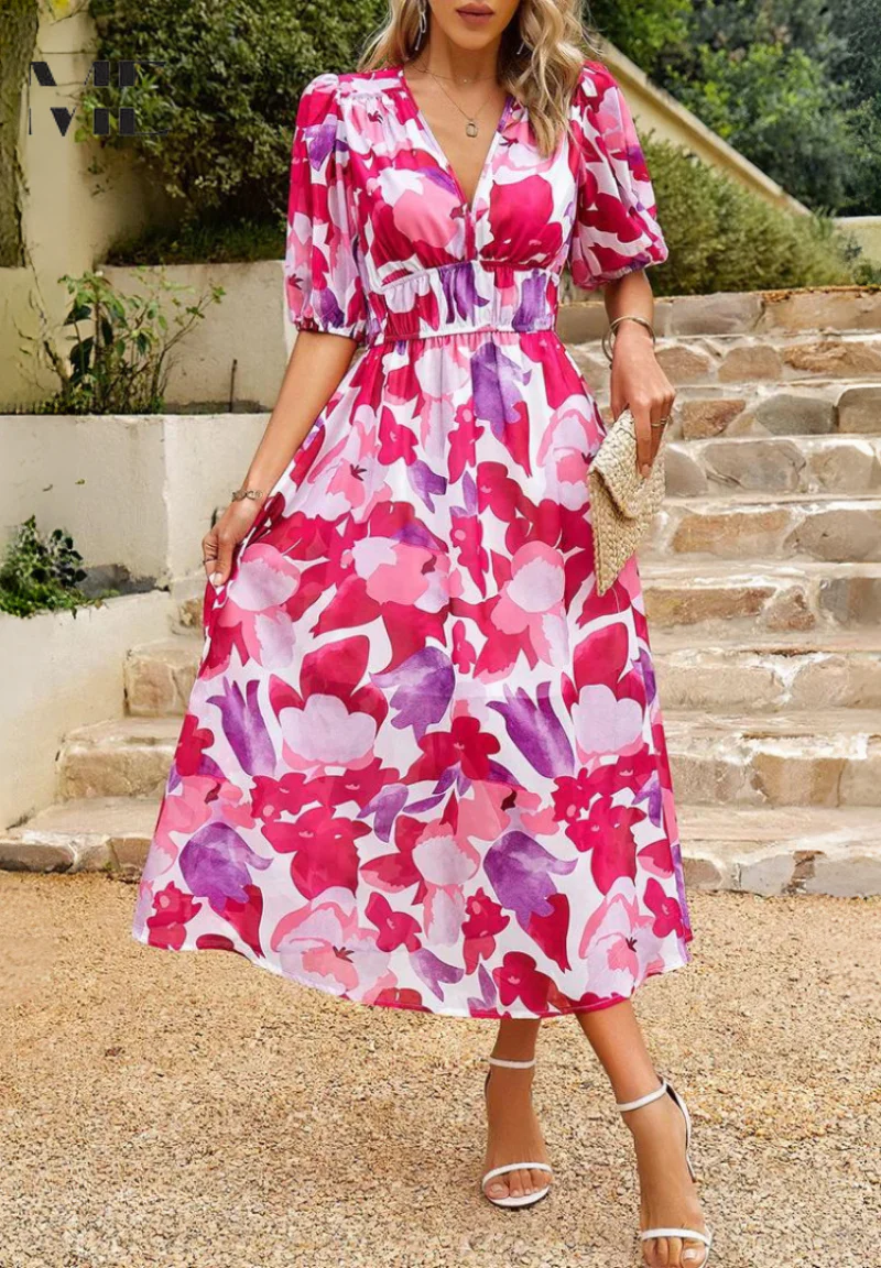 Robe midi fleurie élégante pour femme – Style bohème chic pour occasions et sorties décontractées - Image 13