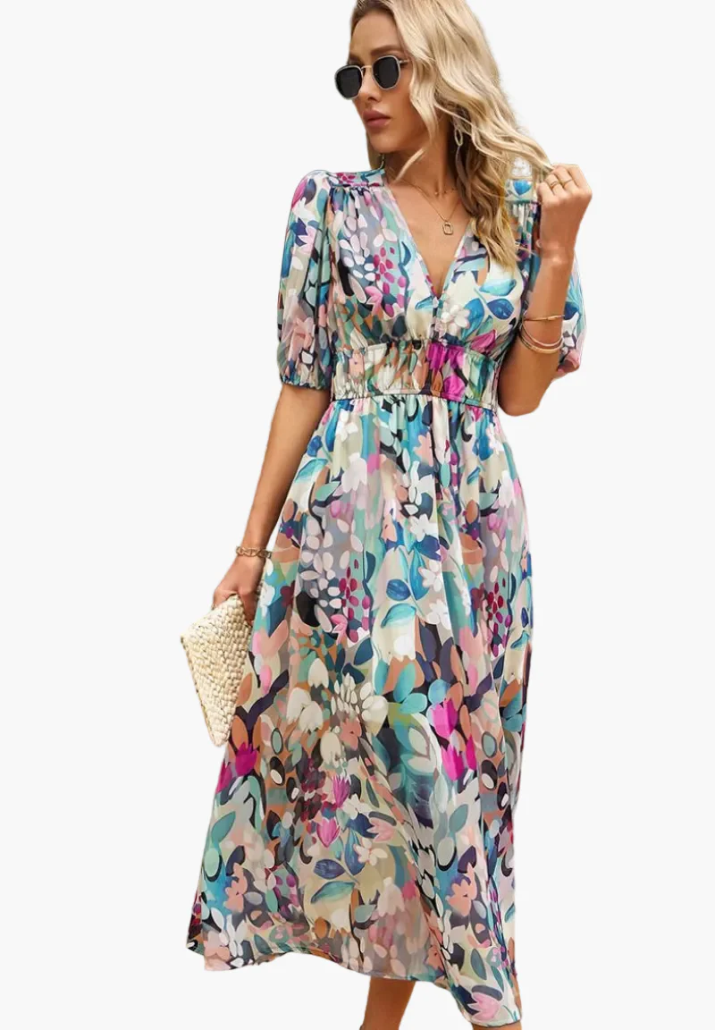 Robe midi fleurie élégante pour femme – Style bohème chic pour occasions et sorties décontractées - Image 14