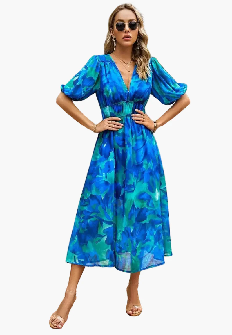 Robe midi fleurie élégante pour femme – Style bohème chic pour occasions et sorties décontractées - Image 15