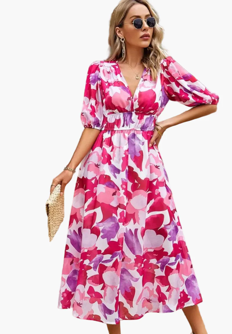 Robe midi fleurie élégante pour femme – Style bohème chic pour occasions et sorties décontractées - Image 17