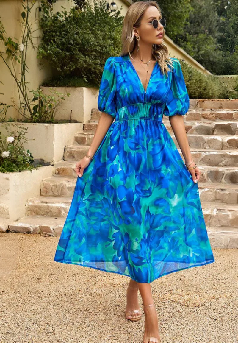 Robe midi fleurie élégante pour femme – Style bohème chic pour occasions et sorties décontractées - Image 5
