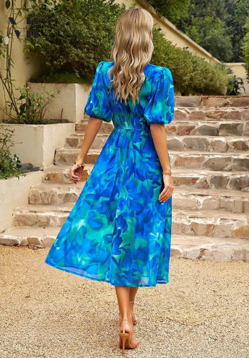 Robe midi fleurie élégante pour femme – Style bohème chic pour occasions et sorties décontractées - Image 6