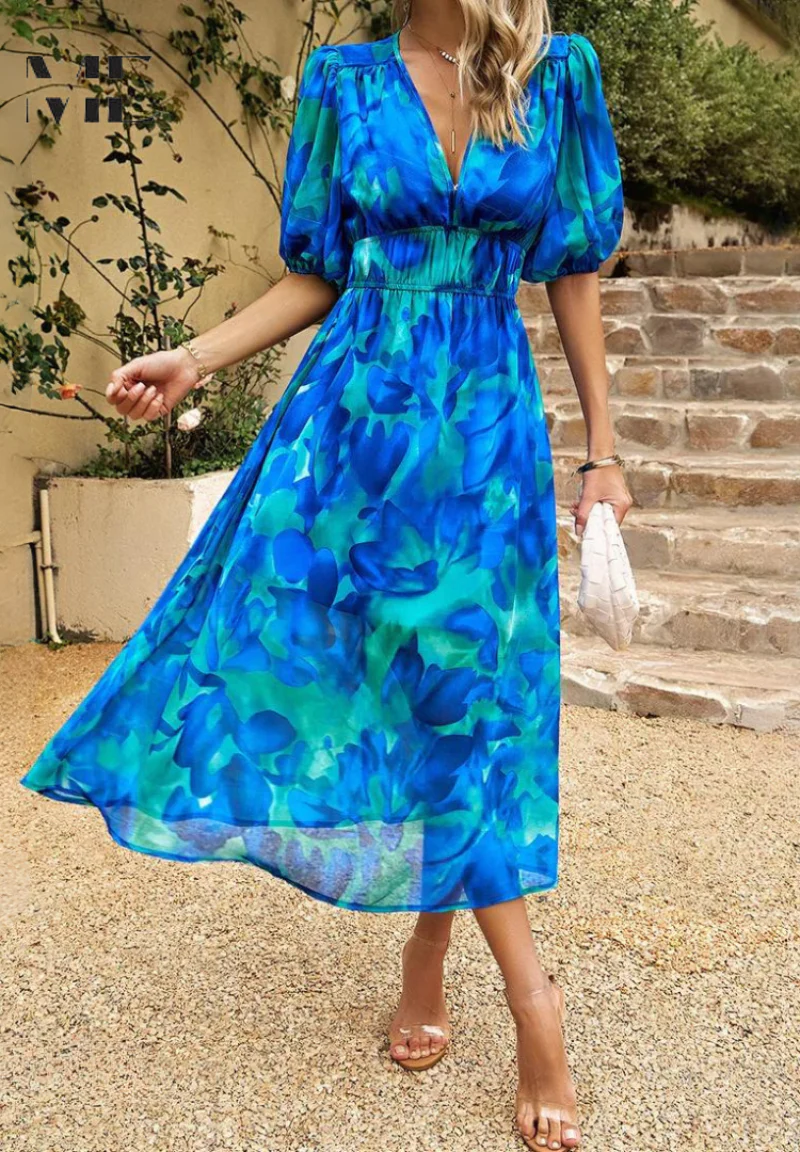 Robe midi fleurie élégante pour femme – Style bohème chic pour occasions et sorties décontractées - Image 8