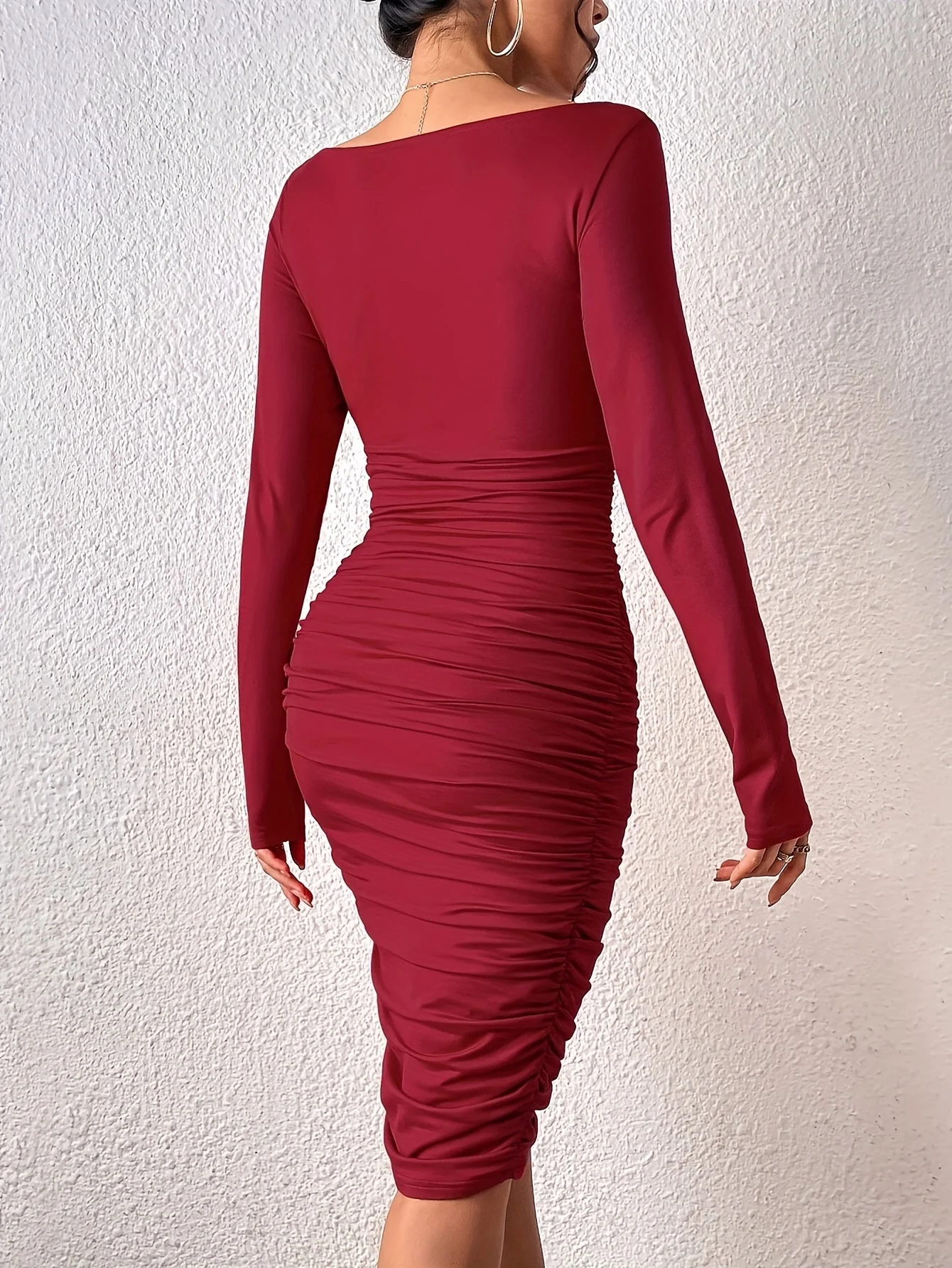 Robe moulante élégante à manches longues col en V pour femme soirée et cocktail - Image 6