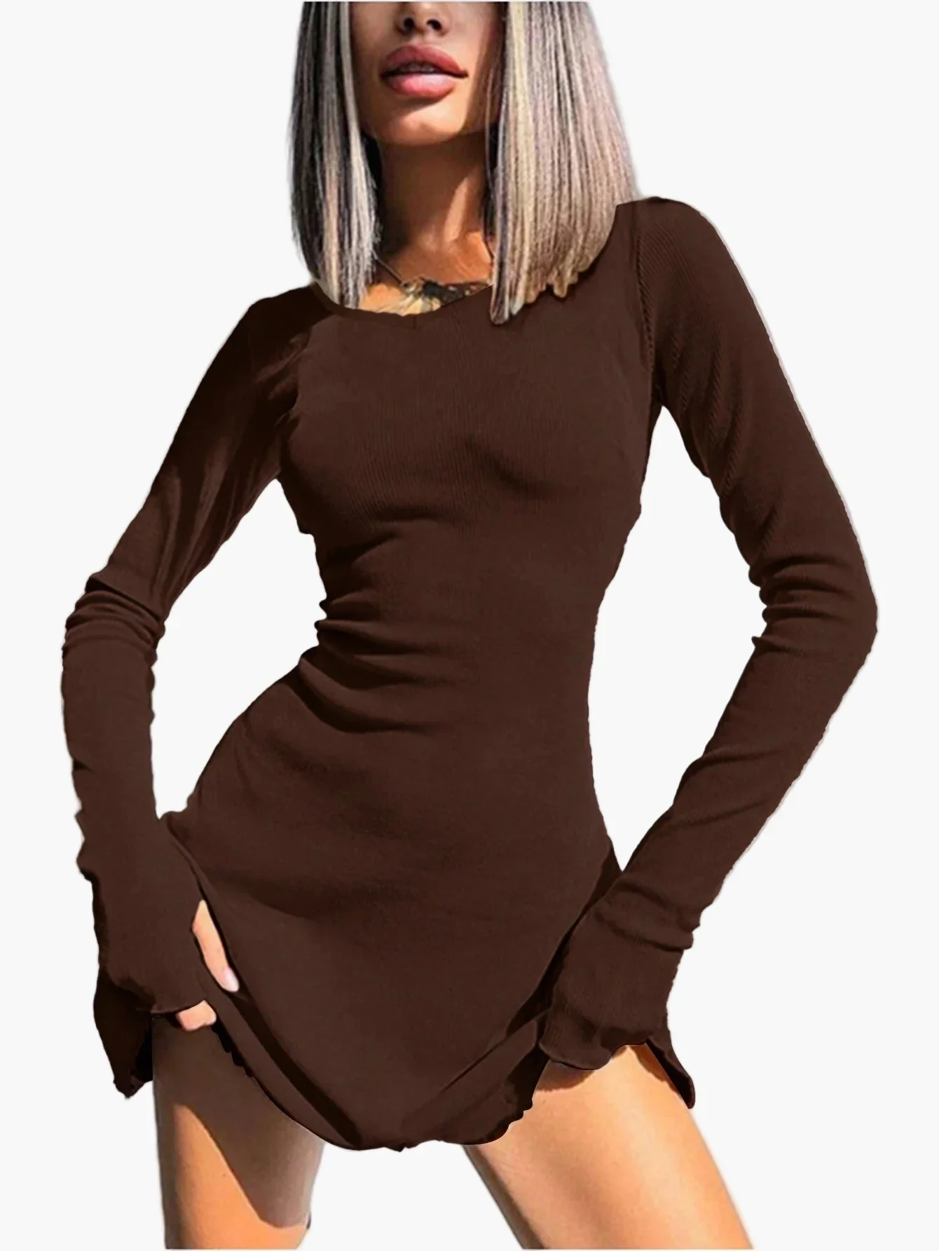 Robe moulante à manches longues style casual pour femme – Élégance quotidienne et silhouette flatteuse - Image 3