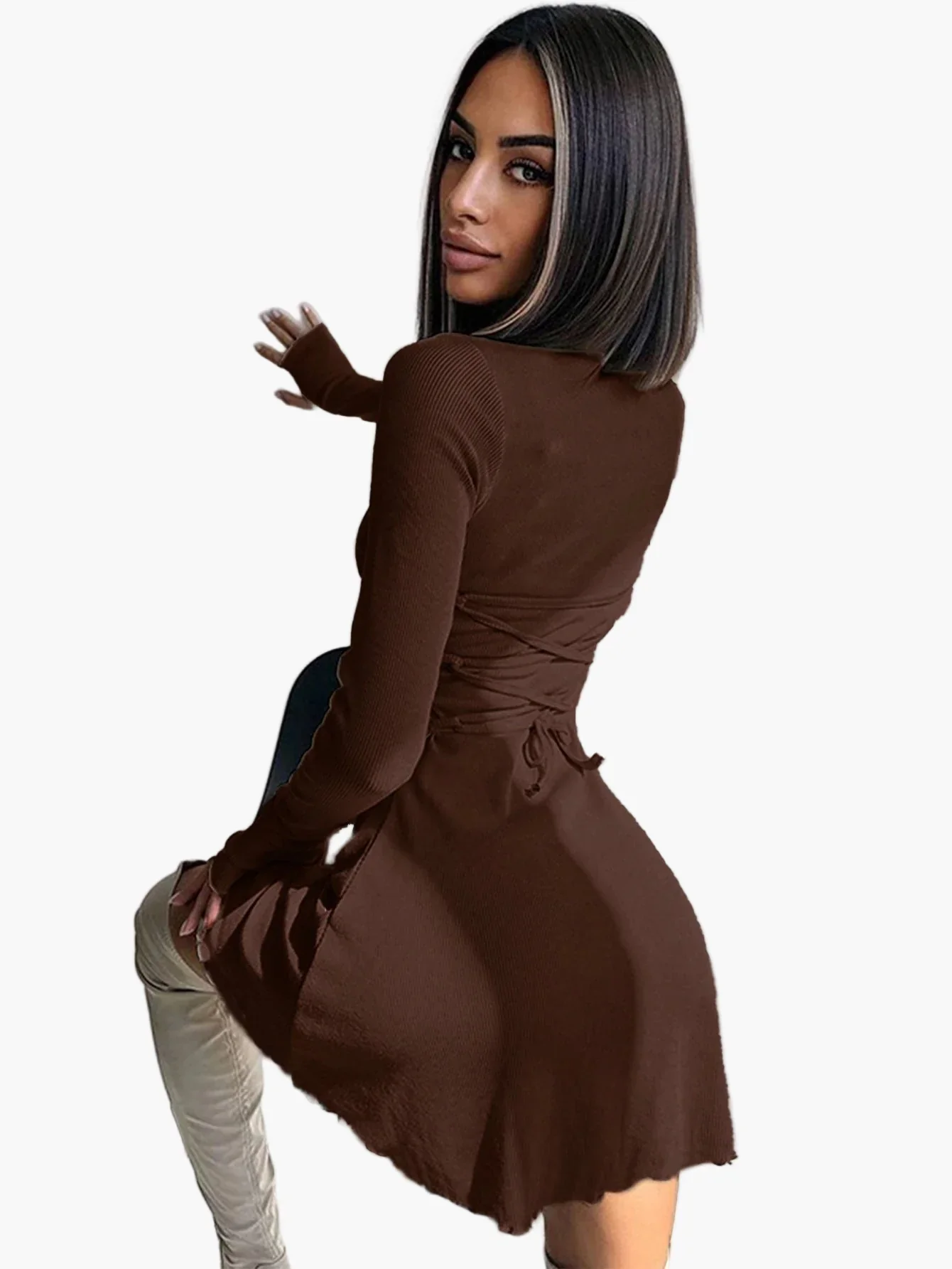 Robe moulante à manches longues style casual pour femme – Élégance quotidienne et silhouette flatteuse - Image 4