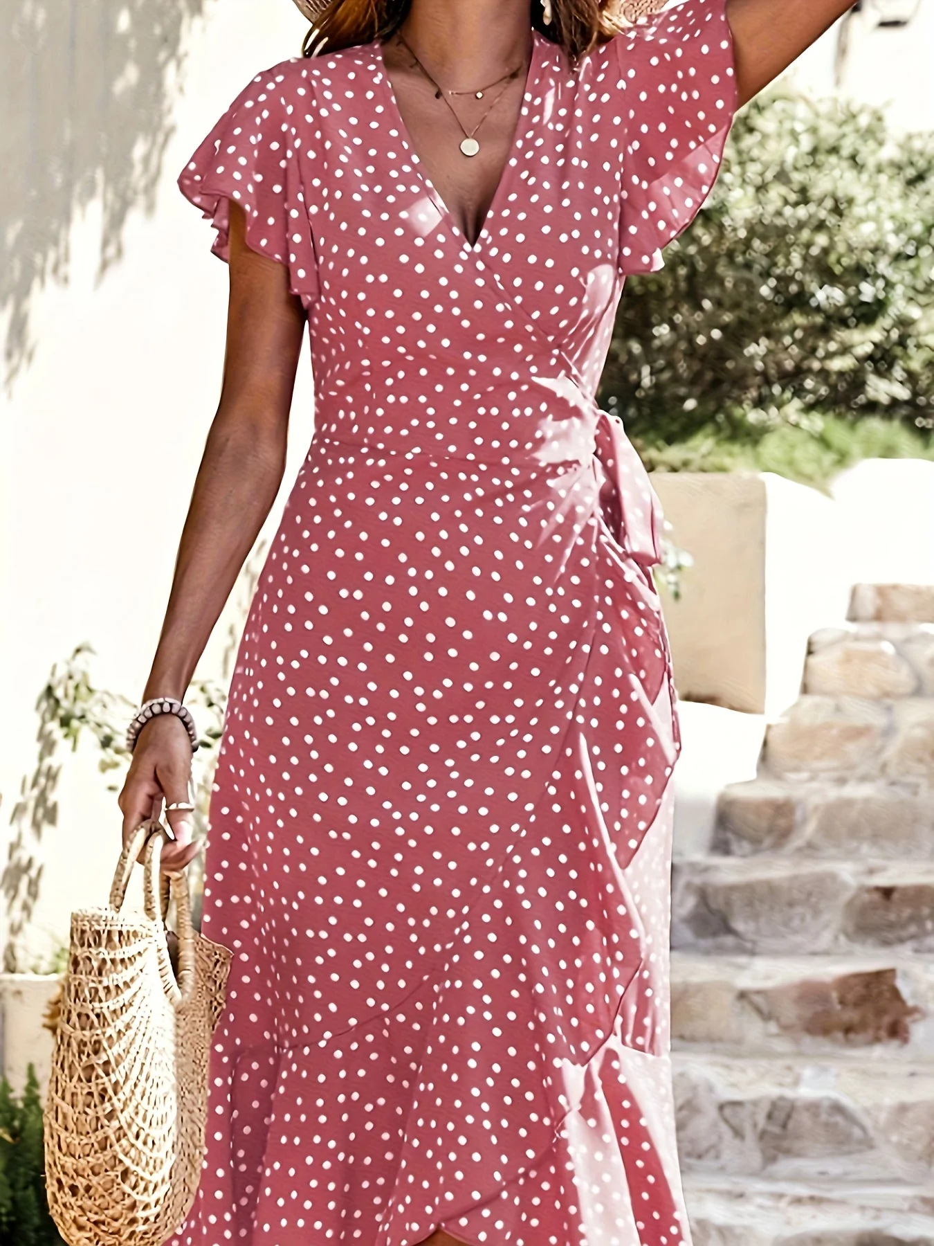 Robe portefeuille à pois style rétro chic pour femme – Élégante et polyvalente - Image 10