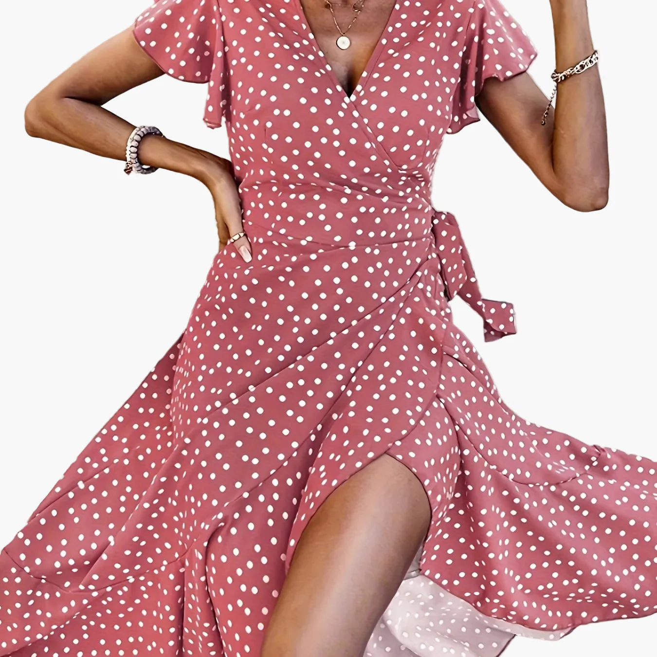 Robe portefeuille à pois style rétro chic pour femme – Élégante et polyvalente - Image 12