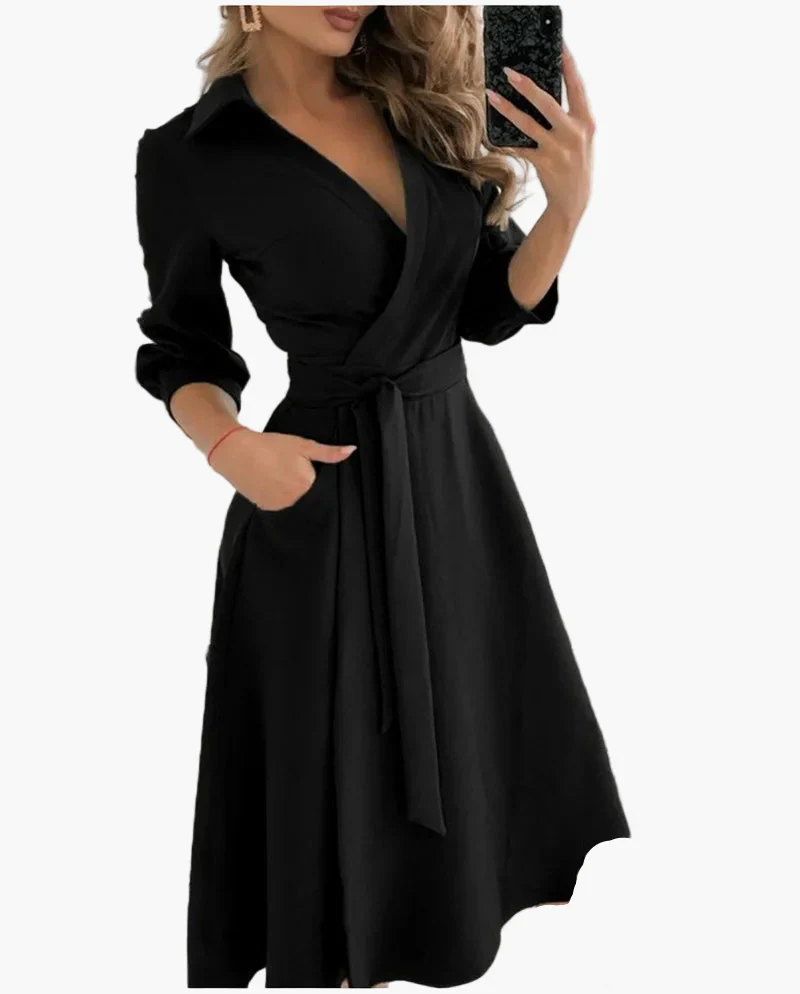 Robe portefeuille élégante femme style casual avec ceinture et col chemise - Idéale pour le quotidien ou les occasions spéciales - Image 3