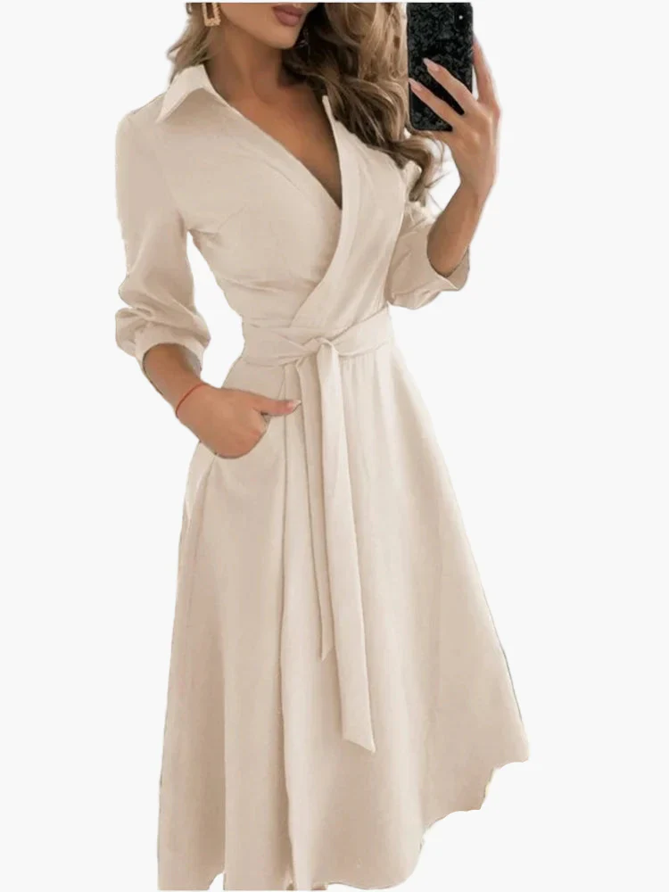 Robe portefeuille élégante femme style casual avec ceinture et col chemise - Idéale pour le quotidien ou les occasions spéciales - Image 4