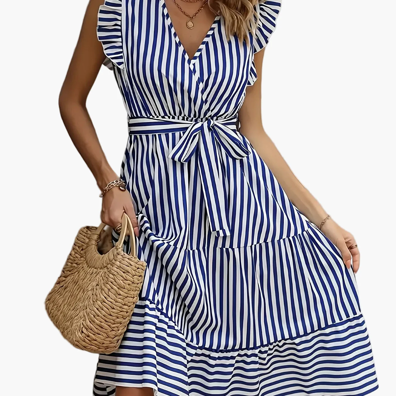 Robe portefeuille à rayures élégante sans manches pour femme – style estival chic - Image 6