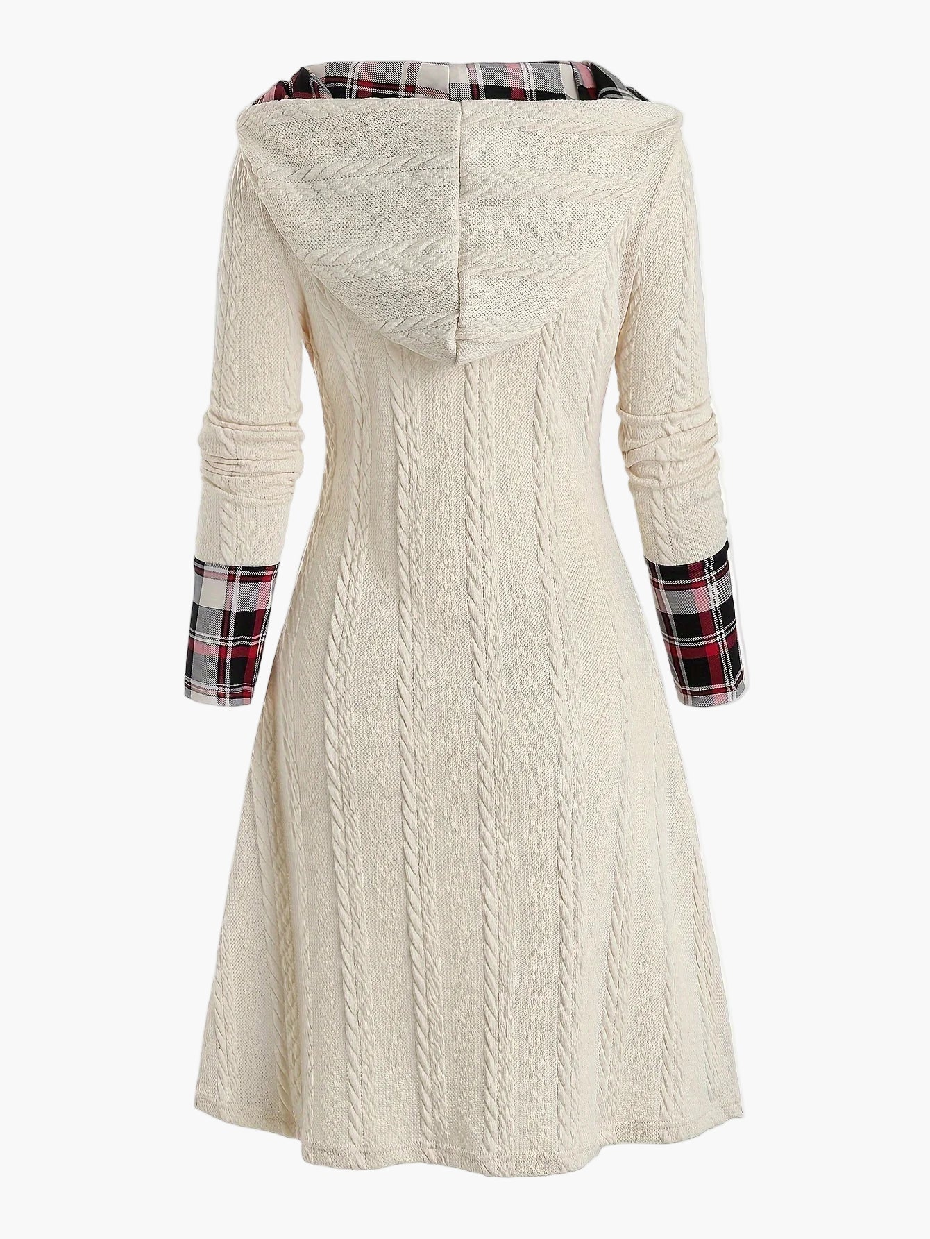 Robe pull à capuche femme style chic décontracté avec motif écossais pour automne hiver - Image 2