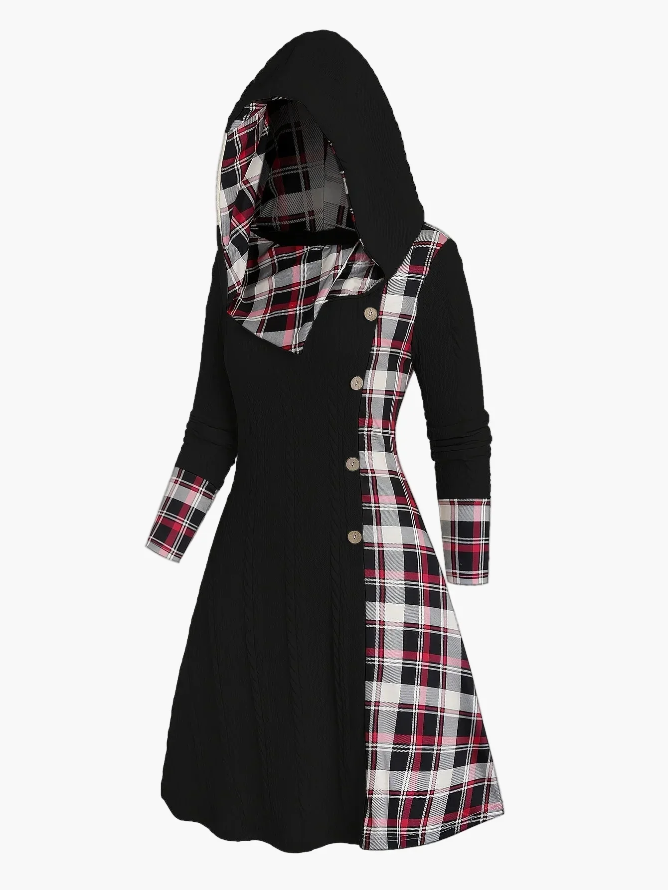 Robe pull à capuche femme style chic décontracté avec motif écossais pour automne hiver - Image 6