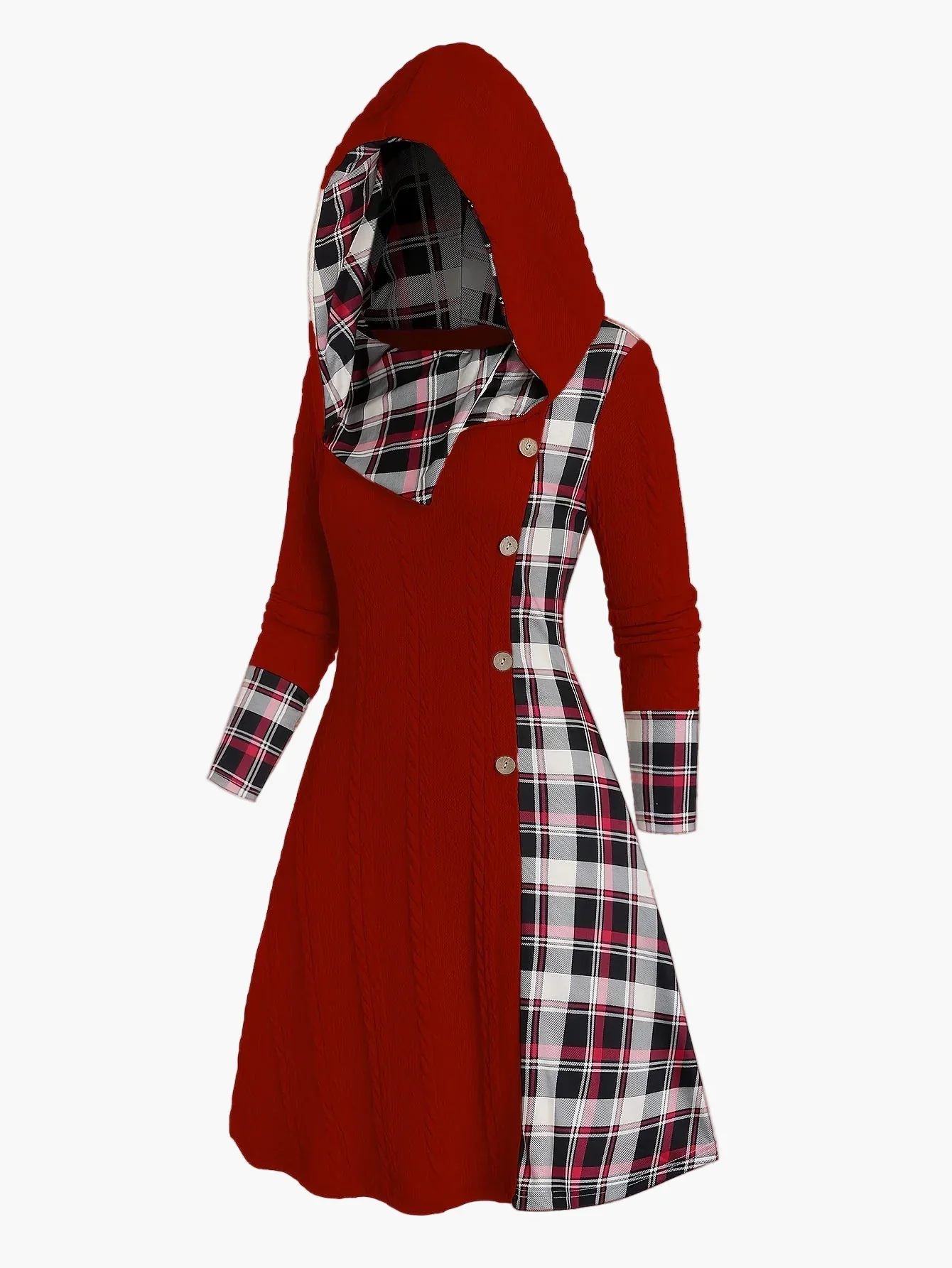 Robe pull à capuche femme style chic décontracté avec motif écossais pour automne hiver - Image 7