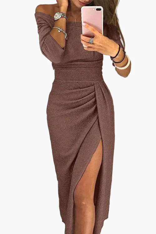 Robe de soirée élégante femme style glamour épaules dénudées fendue – idéale pour événements et fêtes - Image 3