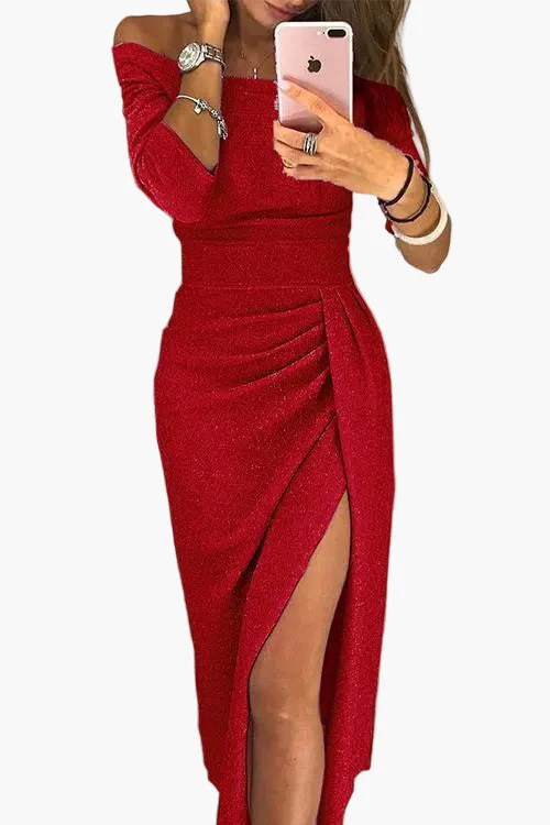 Robe de soirée élégante femme style glamour épaules dénudées fendue – idéale pour événements et fêtes - Image 7