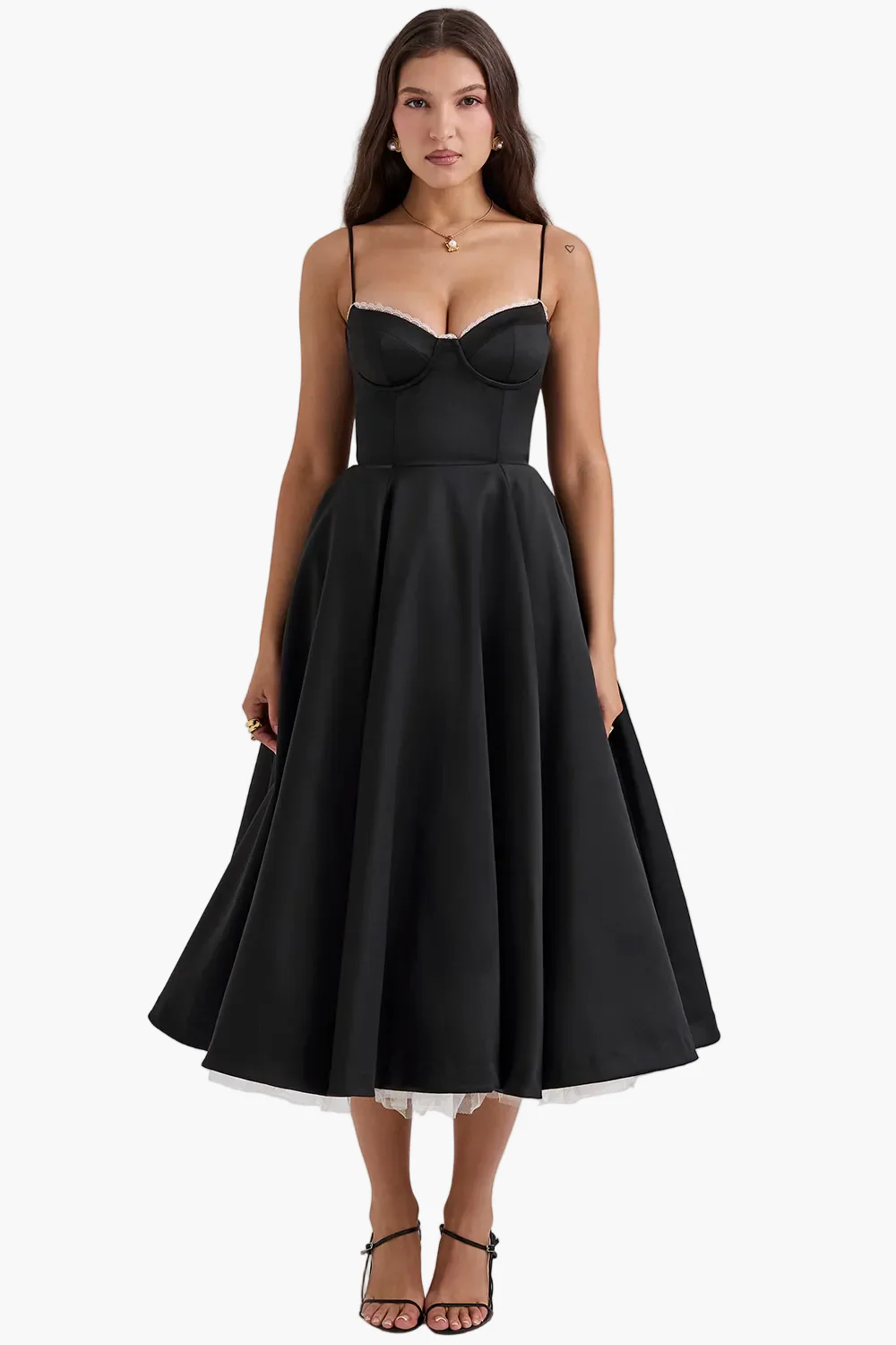 Robe de soirée élégante femme style princesse bustier jupe midi évasée - Image 10
