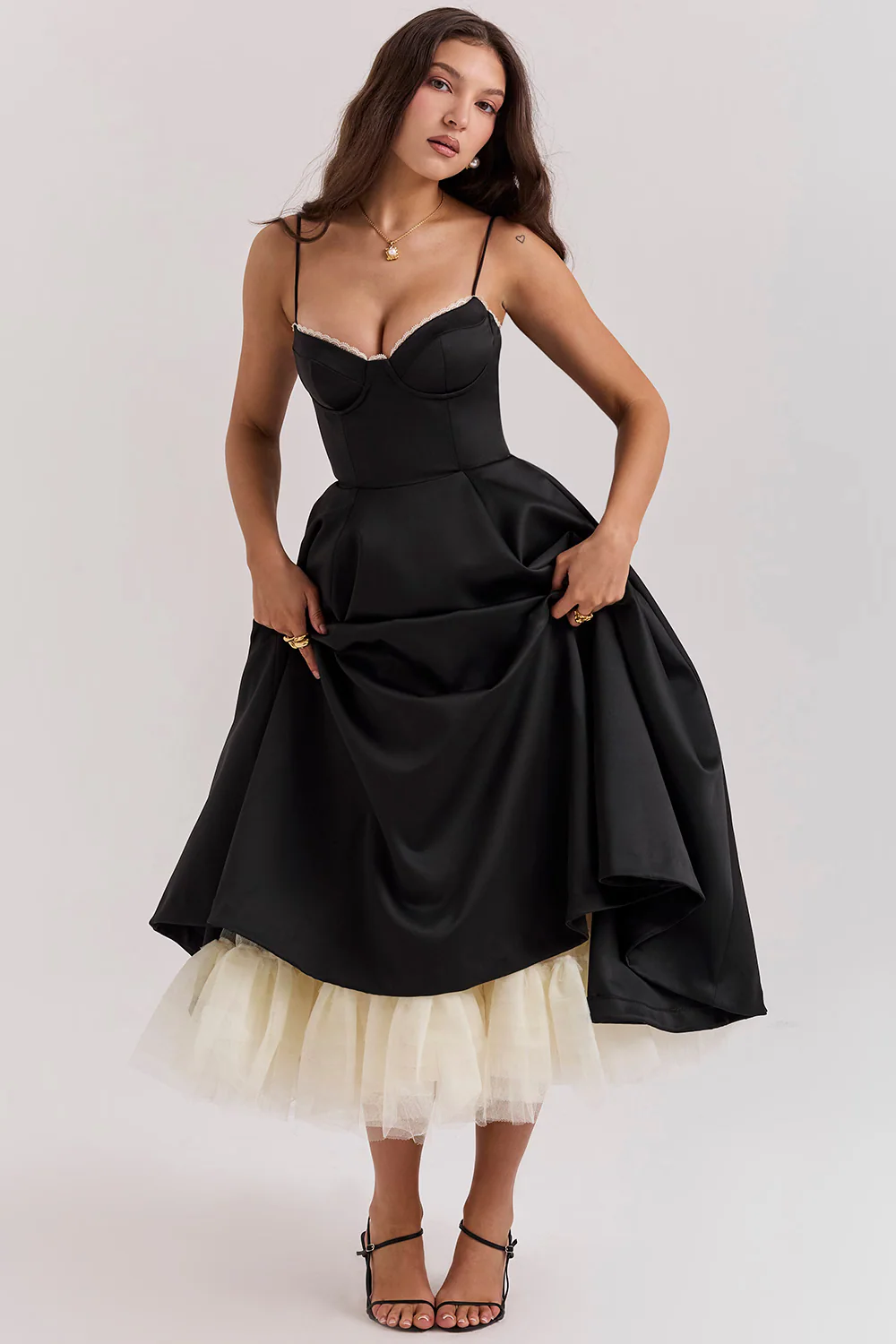 Robe de soirée élégante femme style princesse bustier jupe midi évasée - Image 11