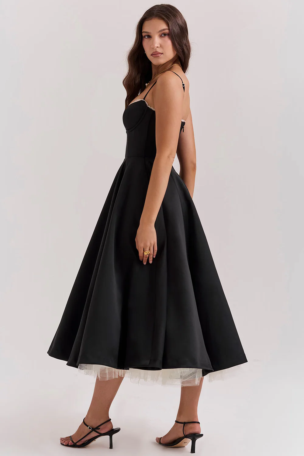 Robe de soirée élégante femme style princesse bustier jupe midi évasée - Image 12