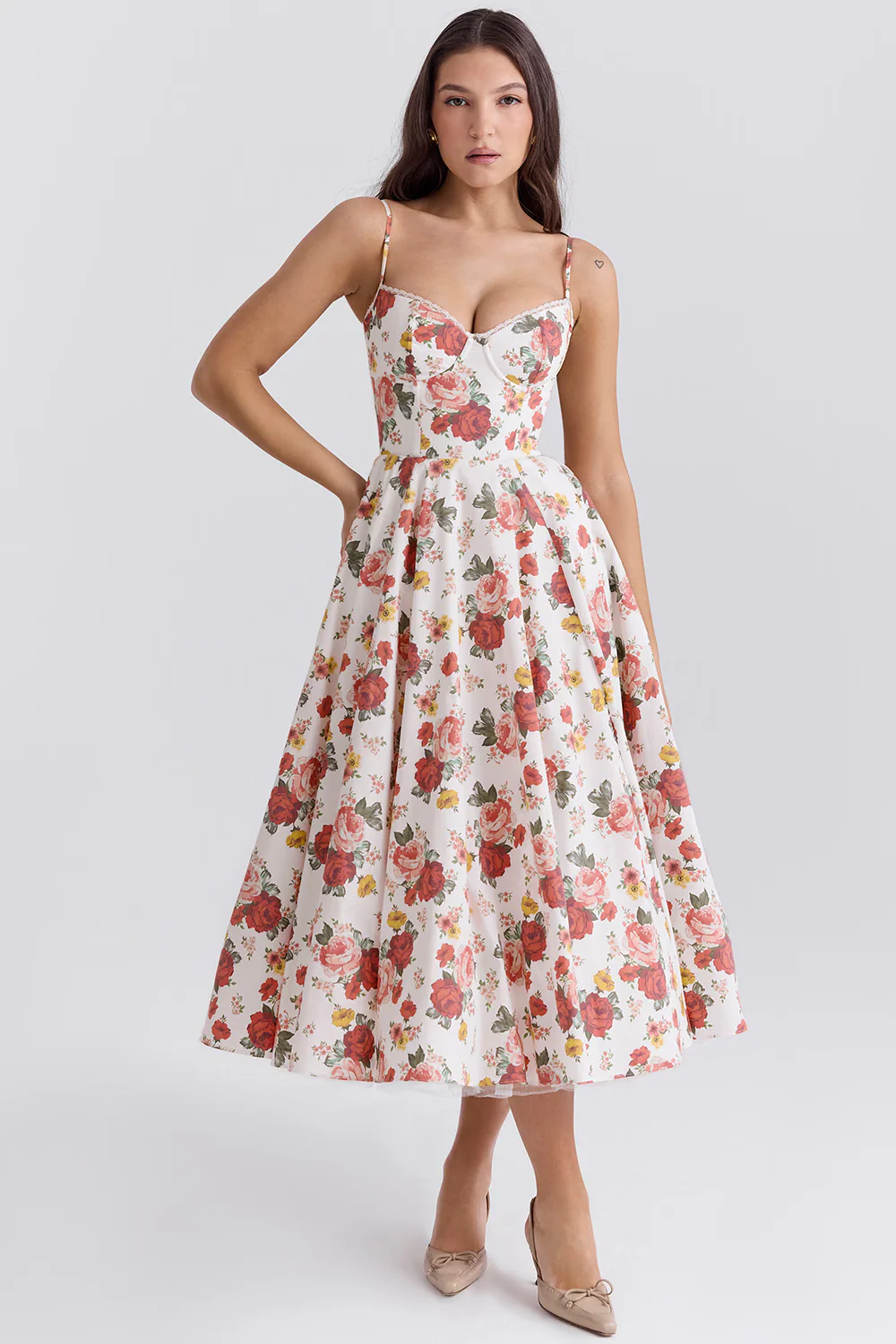 Robe de soirée élégante femme style princesse bustier jupe midi évasée - Image 13