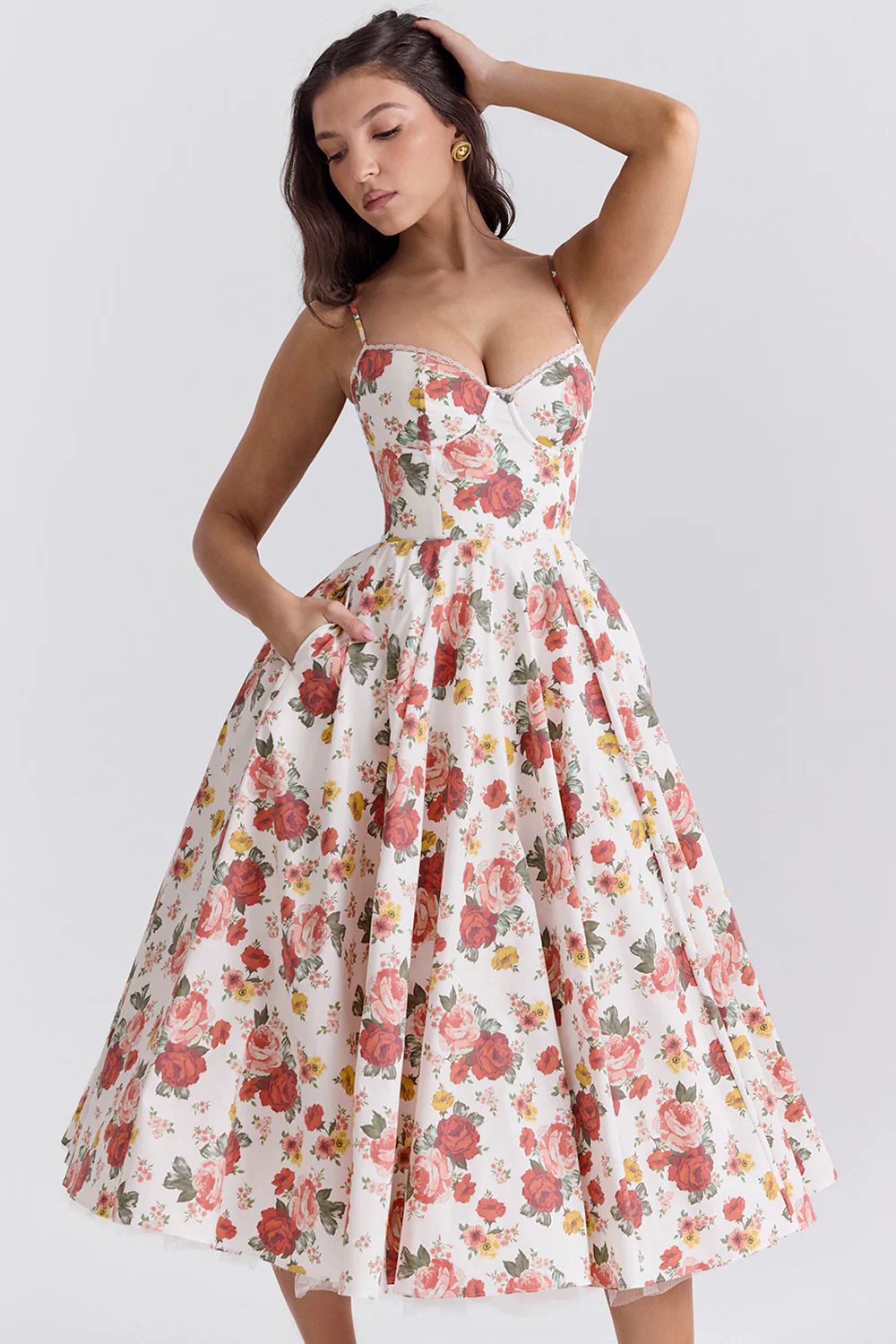 Robe de soirée élégante femme style princesse bustier jupe midi évasée - Image 14