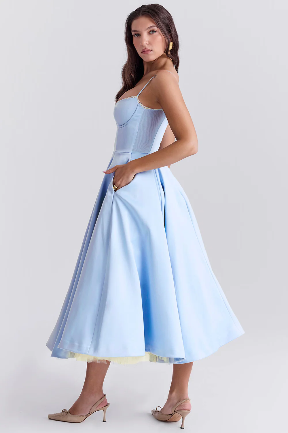 Robe de soirée élégante femme style princesse bustier jupe midi évasée - Image 3