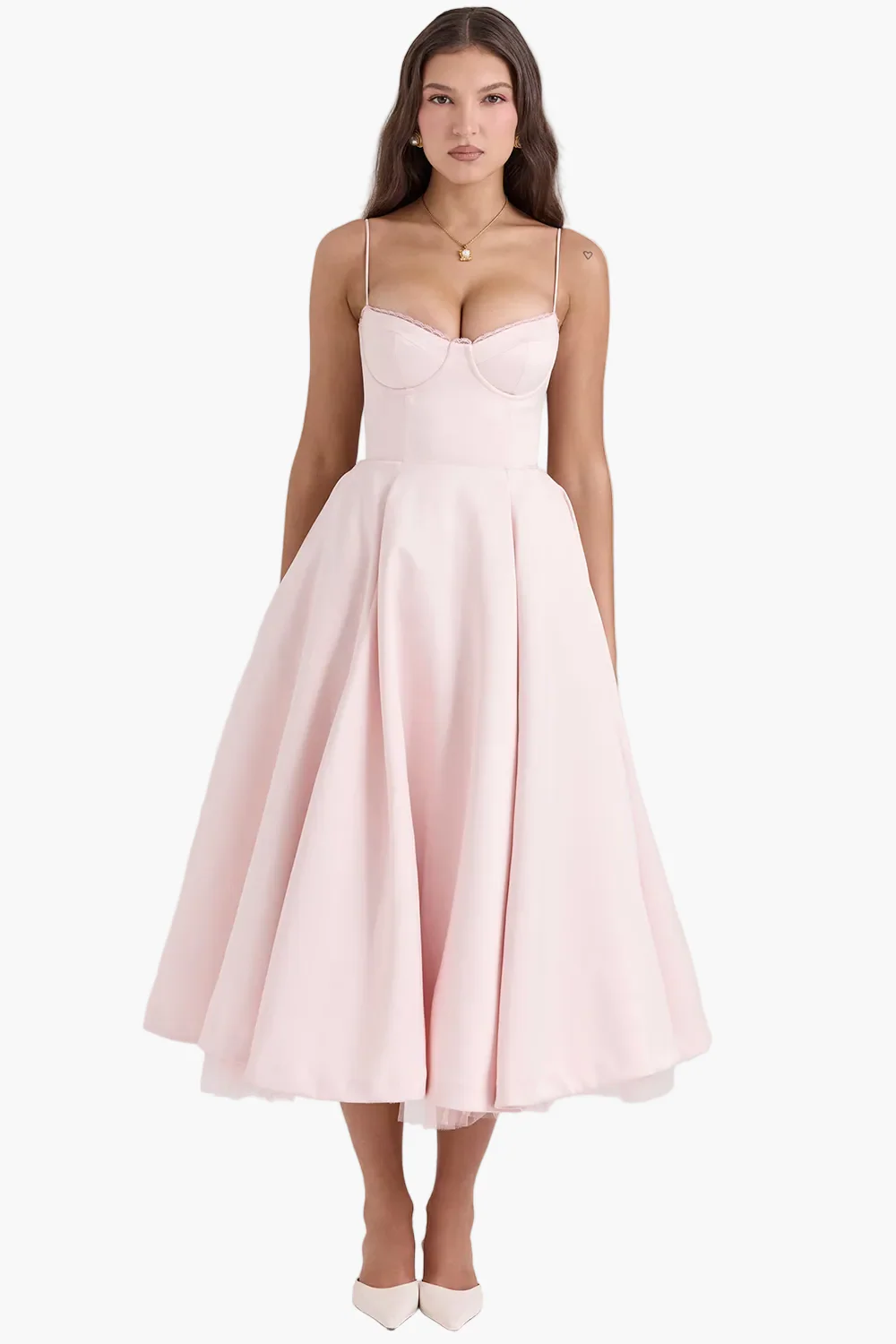 Robe de soirée élégante femme style princesse bustier jupe midi évasée - Image 4