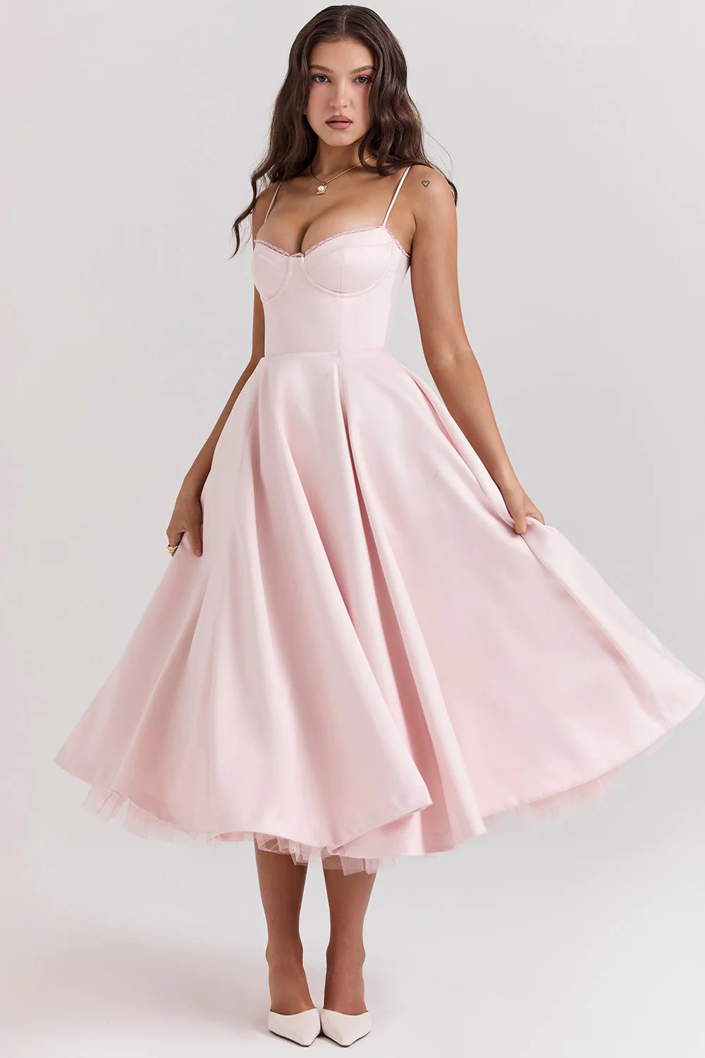 Robe de soirée élégante femme style princesse bustier jupe midi évasée - Image 5