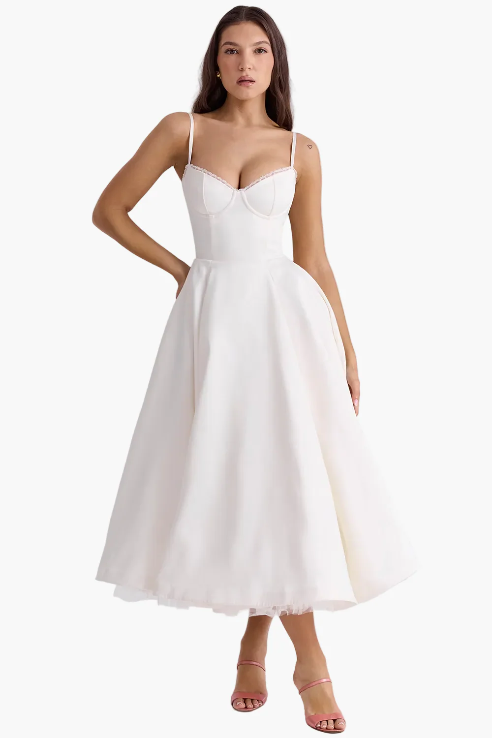 Robe de soirée élégante femme style princesse bustier jupe midi évasée - Image 7