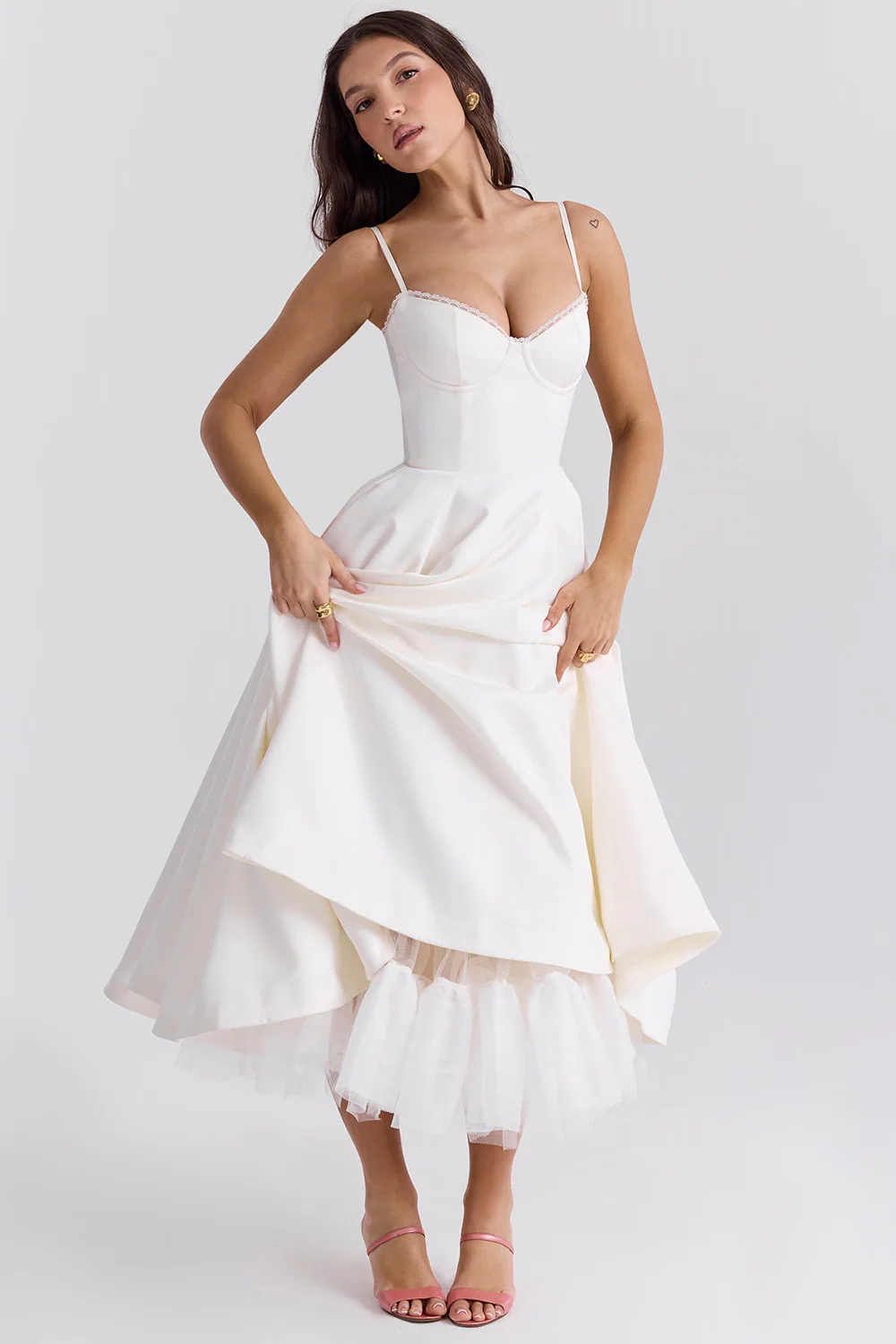 Robe de soirée élégante femme style princesse bustier jupe midi évasée - Image 8