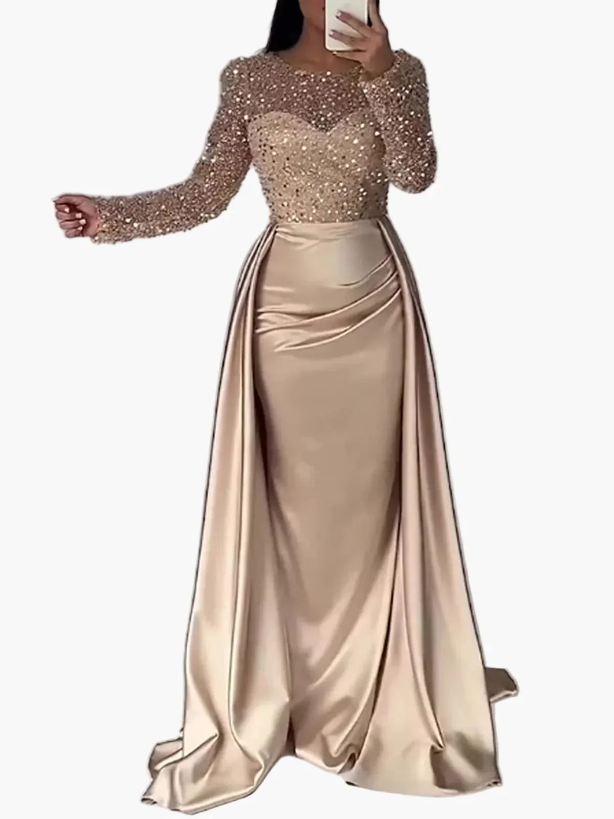 Robe de soirée femme élégante à manches longues style gala, chic et glamour pour événements formels - Image 4