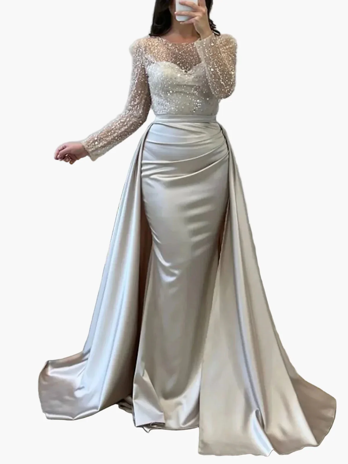 Robe de soirée femme élégante à manches longues style gala, chic et glamour pour événements formels - Image 5