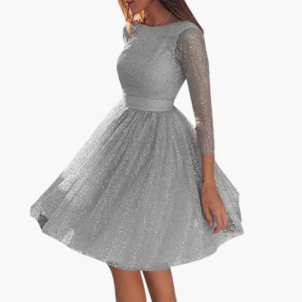 Robe de soirée femme élégante à paillettes manches longues transparente dos nu – Idéale pour cocktail et événements formels - Image 2