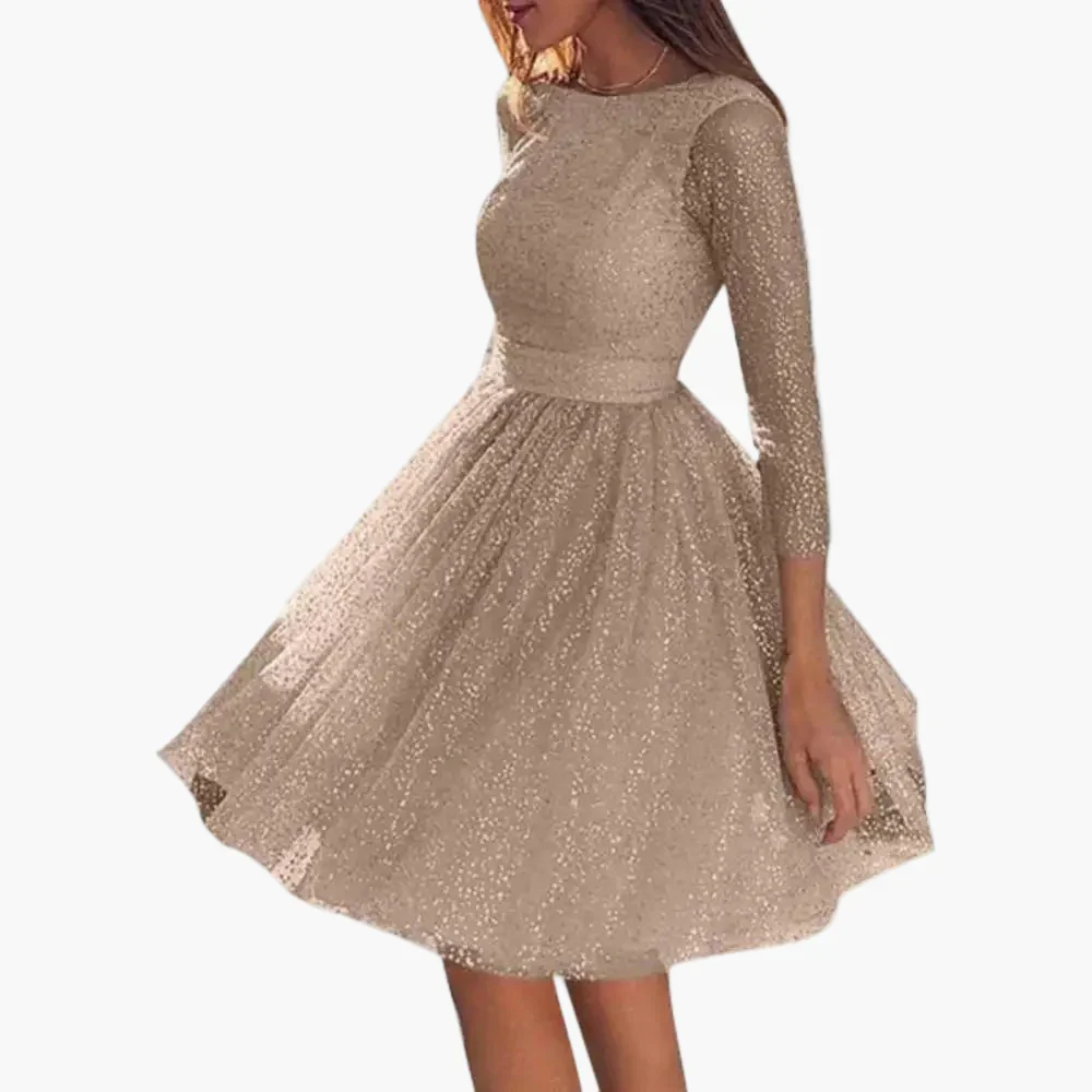 Robe de soirée femme élégante à paillettes manches longues transparente dos nu – Idéale pour cocktail et événements formels - Image 3