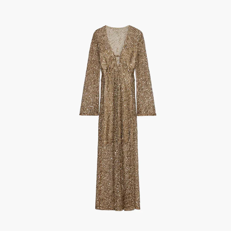 Robe de soirée femme élégante à sequins, style glamour, décolleté plongeant - Image 5