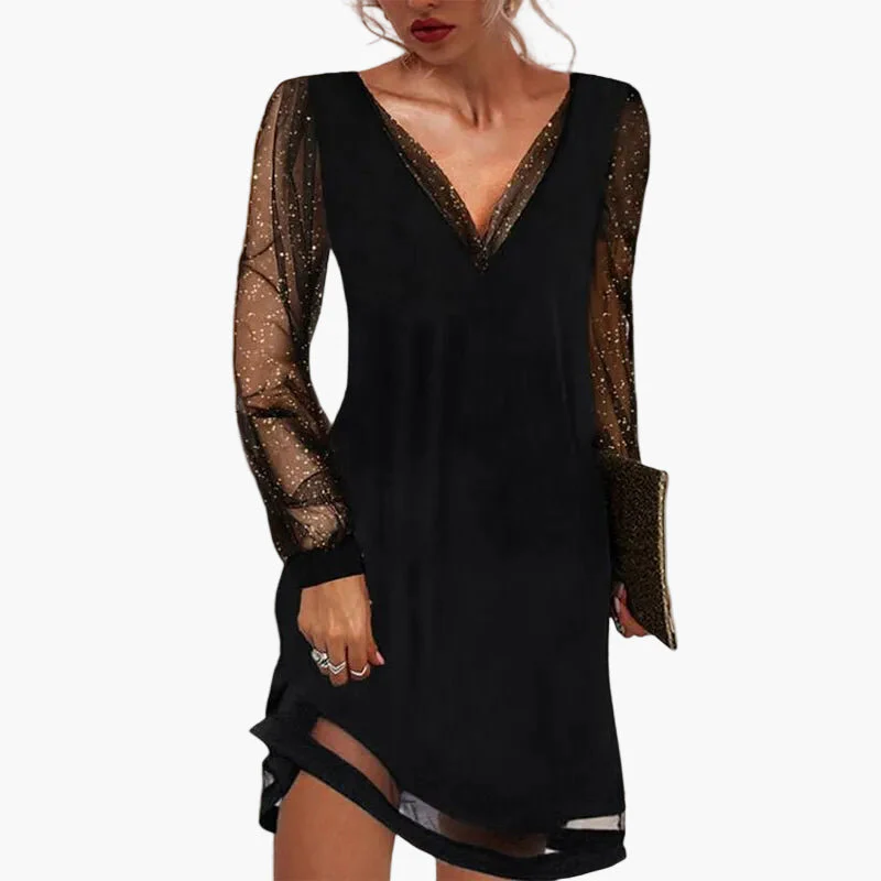 Robe de soirée femme manches transparentes style chic soirée élégante - Image 2