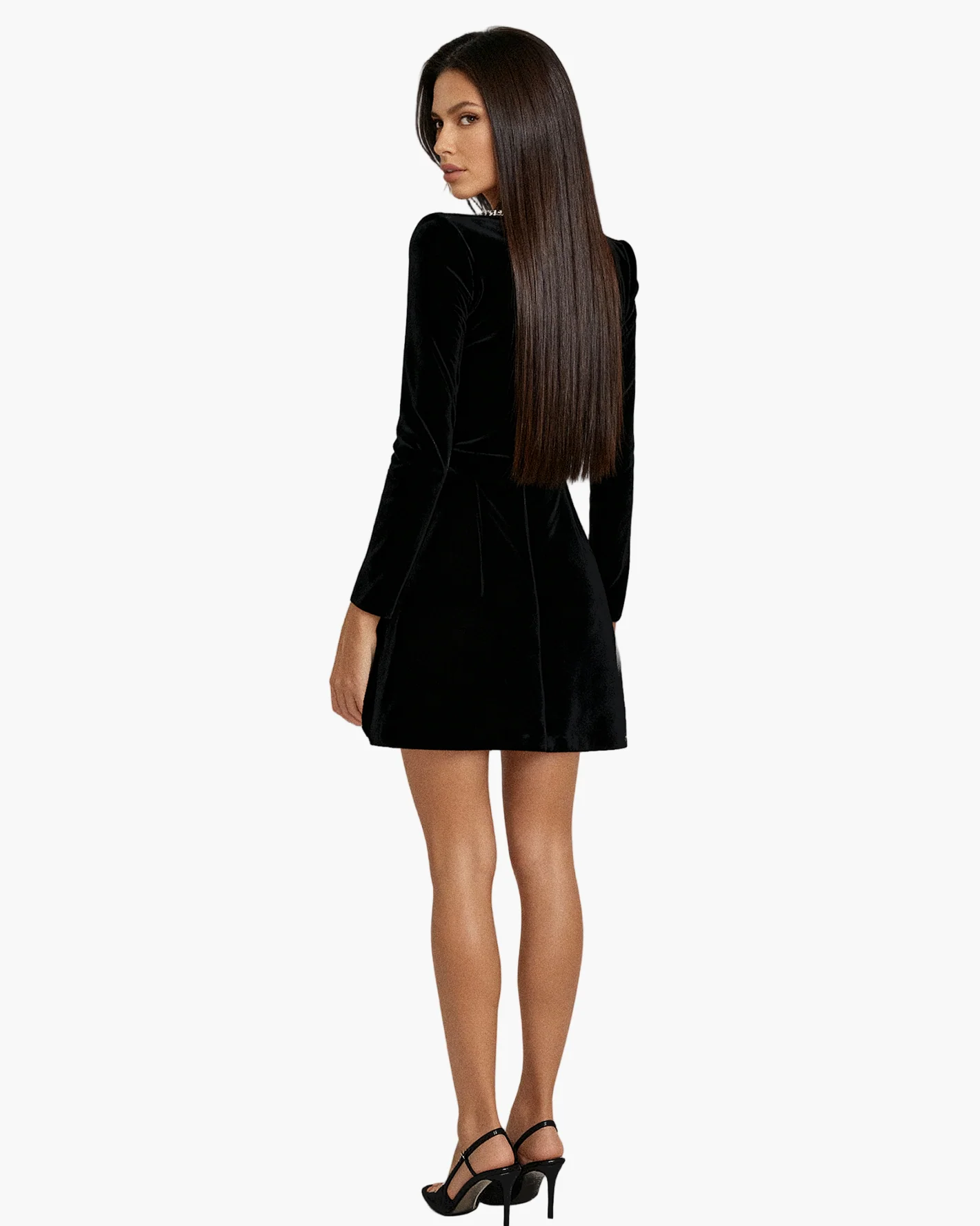 Robe de soirée femme style cocktail, élégante, manches longues, col carré orné de cristaux, idéale pour fêtes et occasions spéciales - Image 3