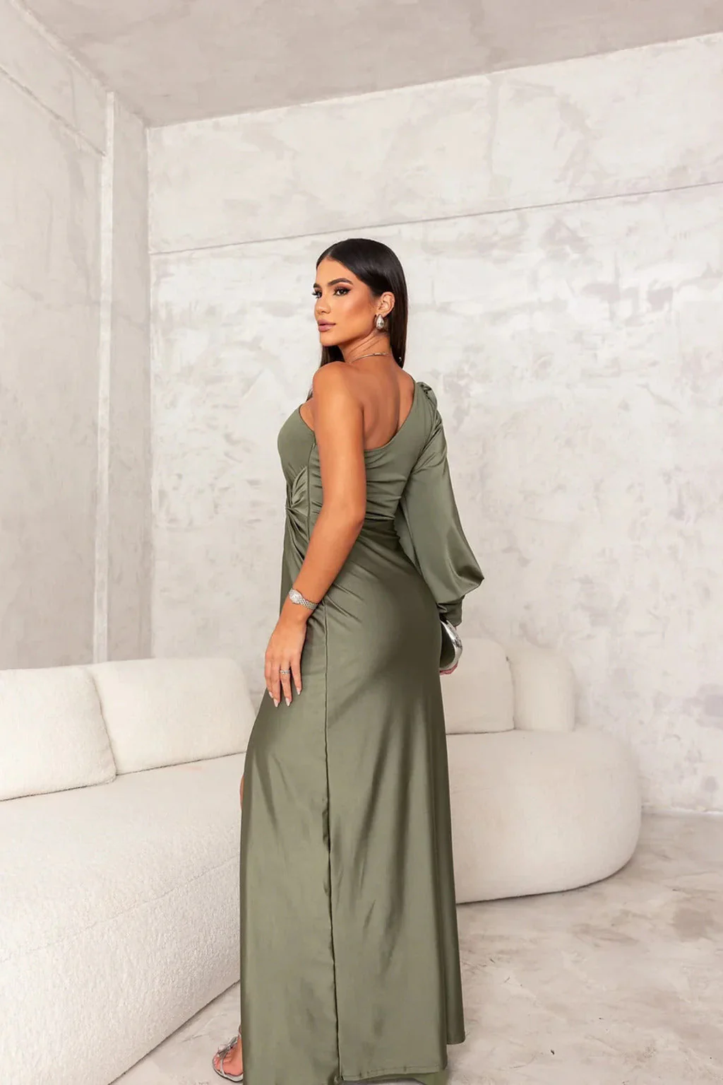 Robe de soirée femme une épaule élégante style drapé pour événement et cérémonie - Image 13