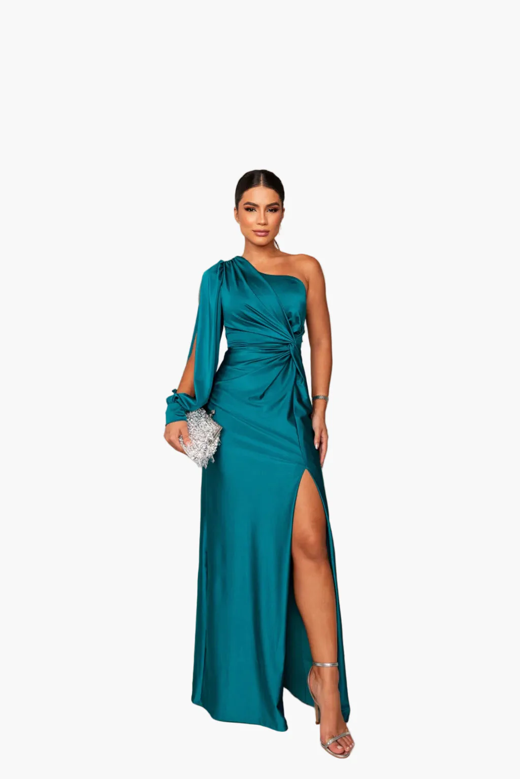 Robe de soirée femme une épaule élégante style drapé pour événement et cérémonie - Image 2
