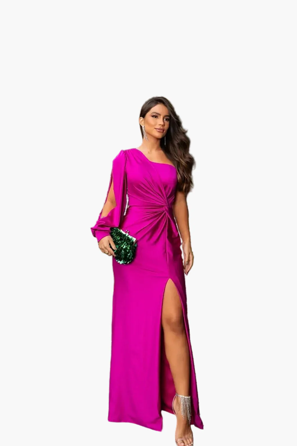 Robe de soirée femme une épaule élégante style drapé pour événement et cérémonie - Image 21