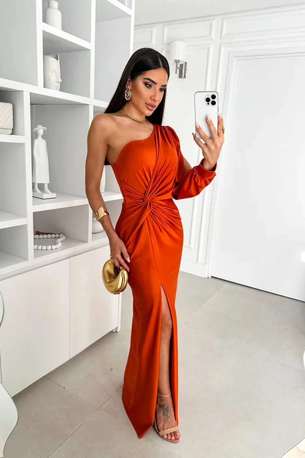 Robe de soirée femme une épaule élégante style drapé pour événement et cérémonie - Image 24