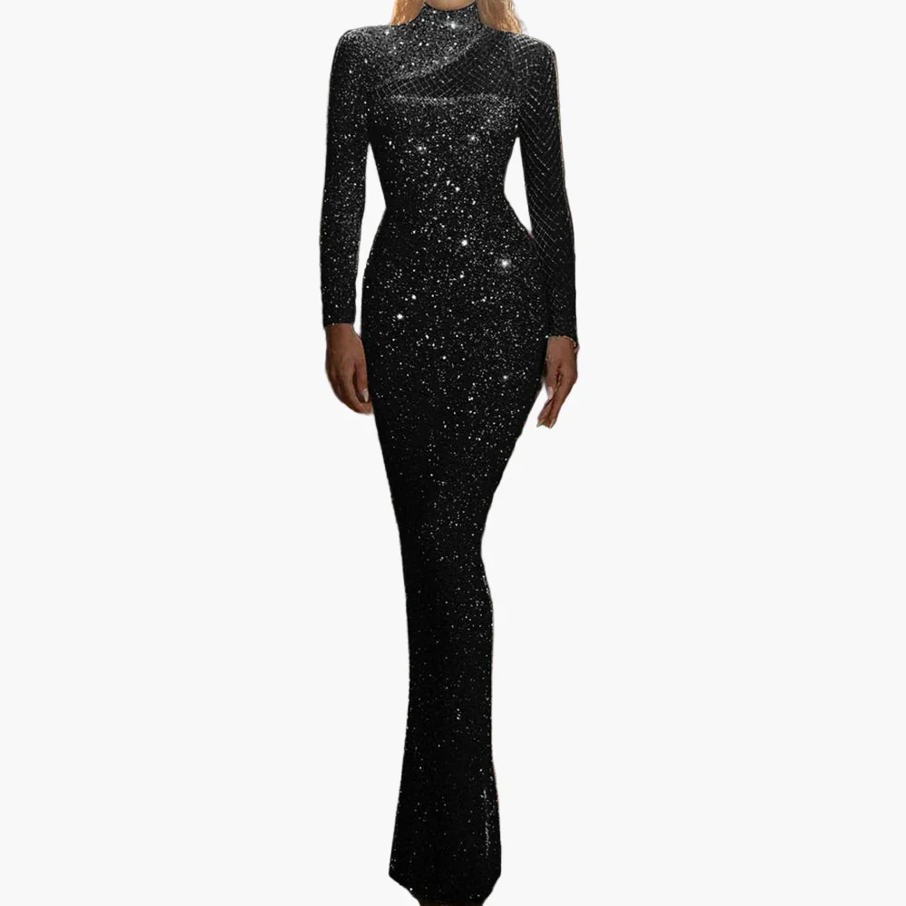 Robe de soirée longue femme élégante à paillettes, manches longues, style glamour pour occasions spéciales - Image 5