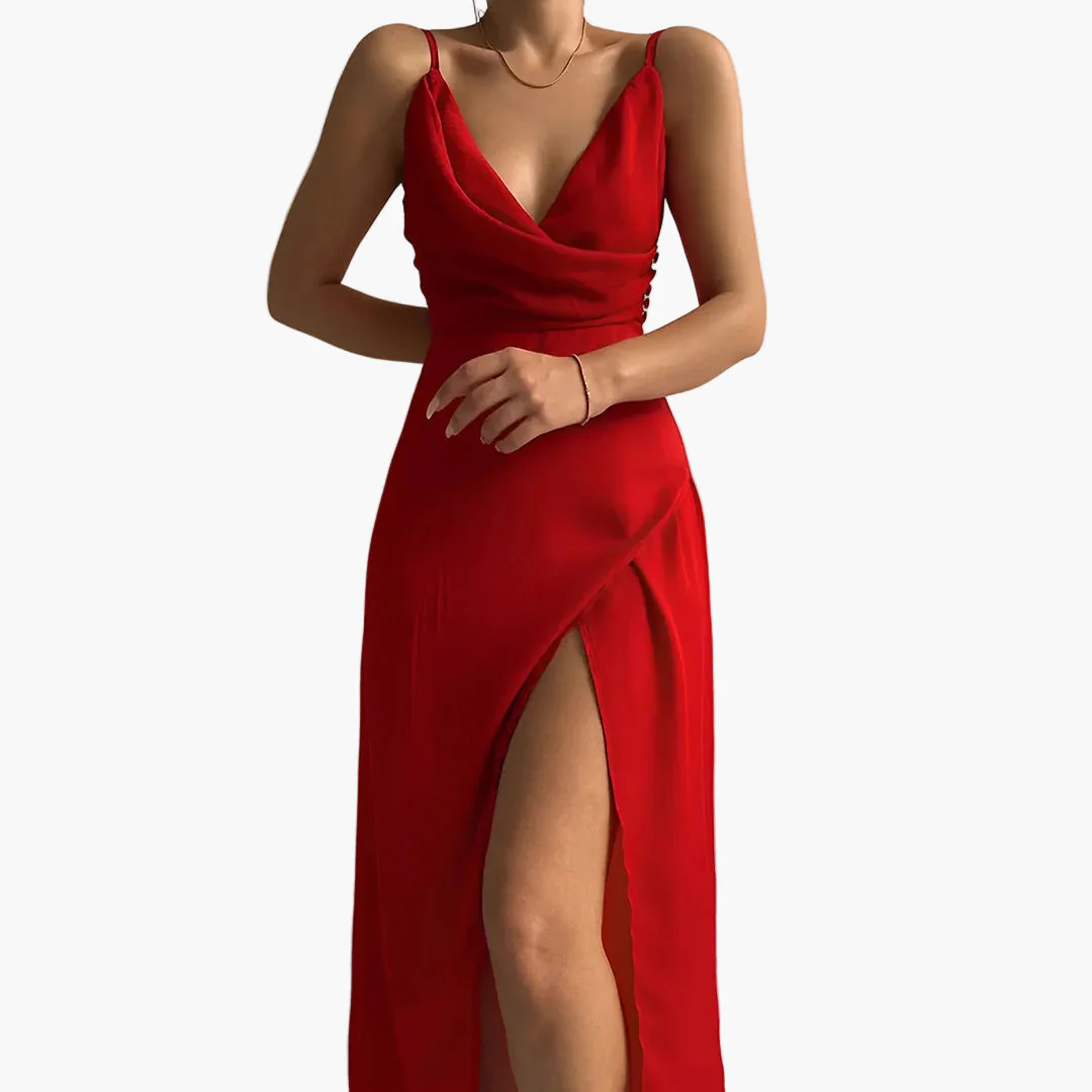 Robe de soirée longue femme fendue, décolleté croisé, élégance chic pour événements habillés - Image 2