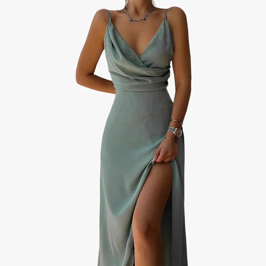 Robe de soirée longue femme fendue, décolleté croisé, élégance chic pour événements habillés - Image 3