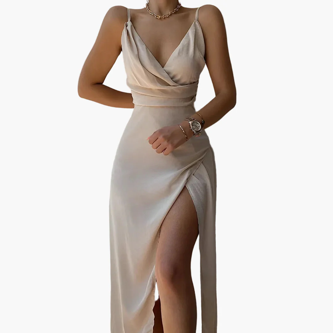 Robe de soirée longue femme fendue, décolleté croisé, élégance chic pour événements habillés - Image 4