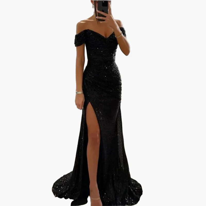 Robe de soirée longue femme fendue épaules dénudées style glamour pour bal ou cérémonie - Image 5