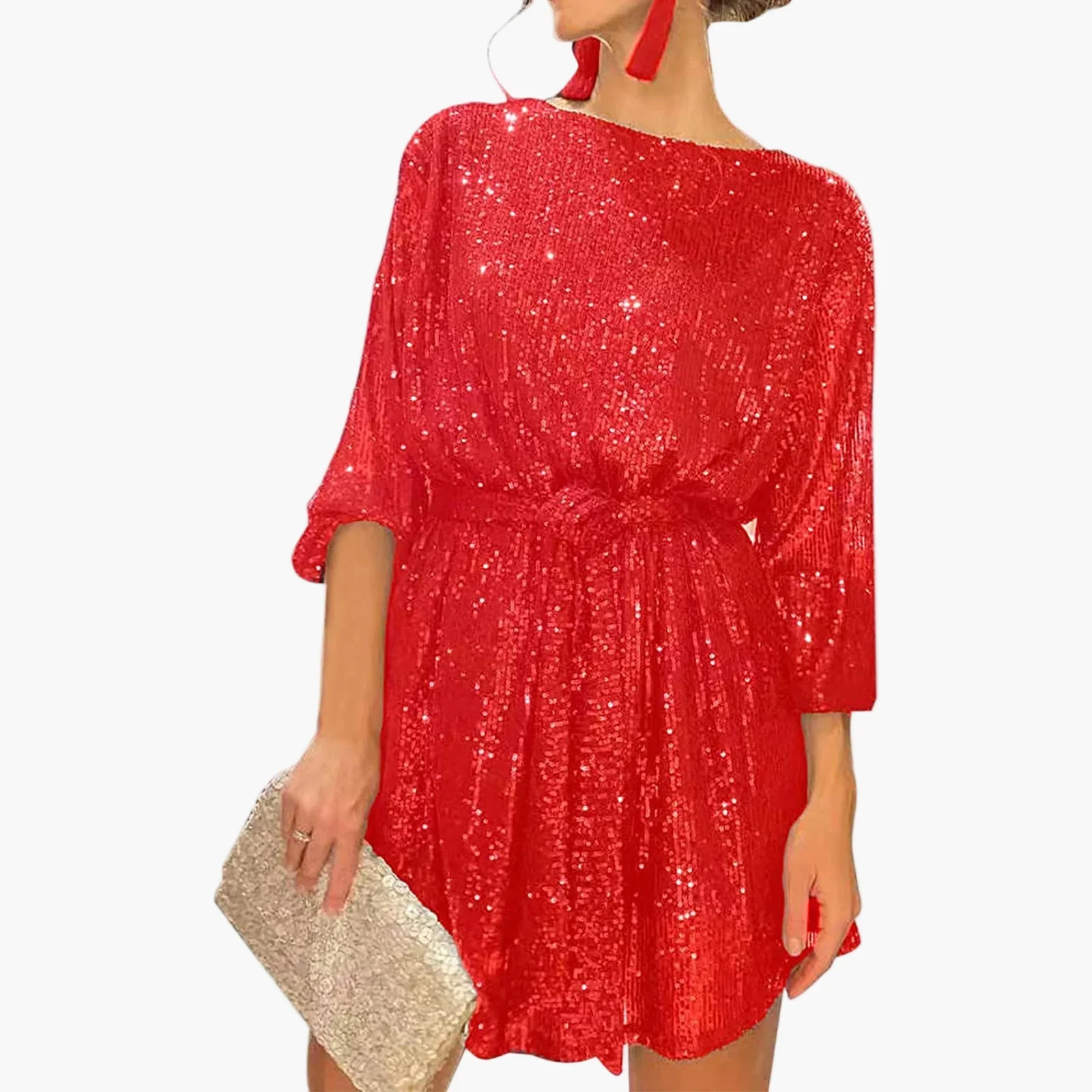 Robe de soirée à paillettes femme coupe ample manches longues – Style chic et glamour pour cocktail, fête ou événement spécial - Image 9
