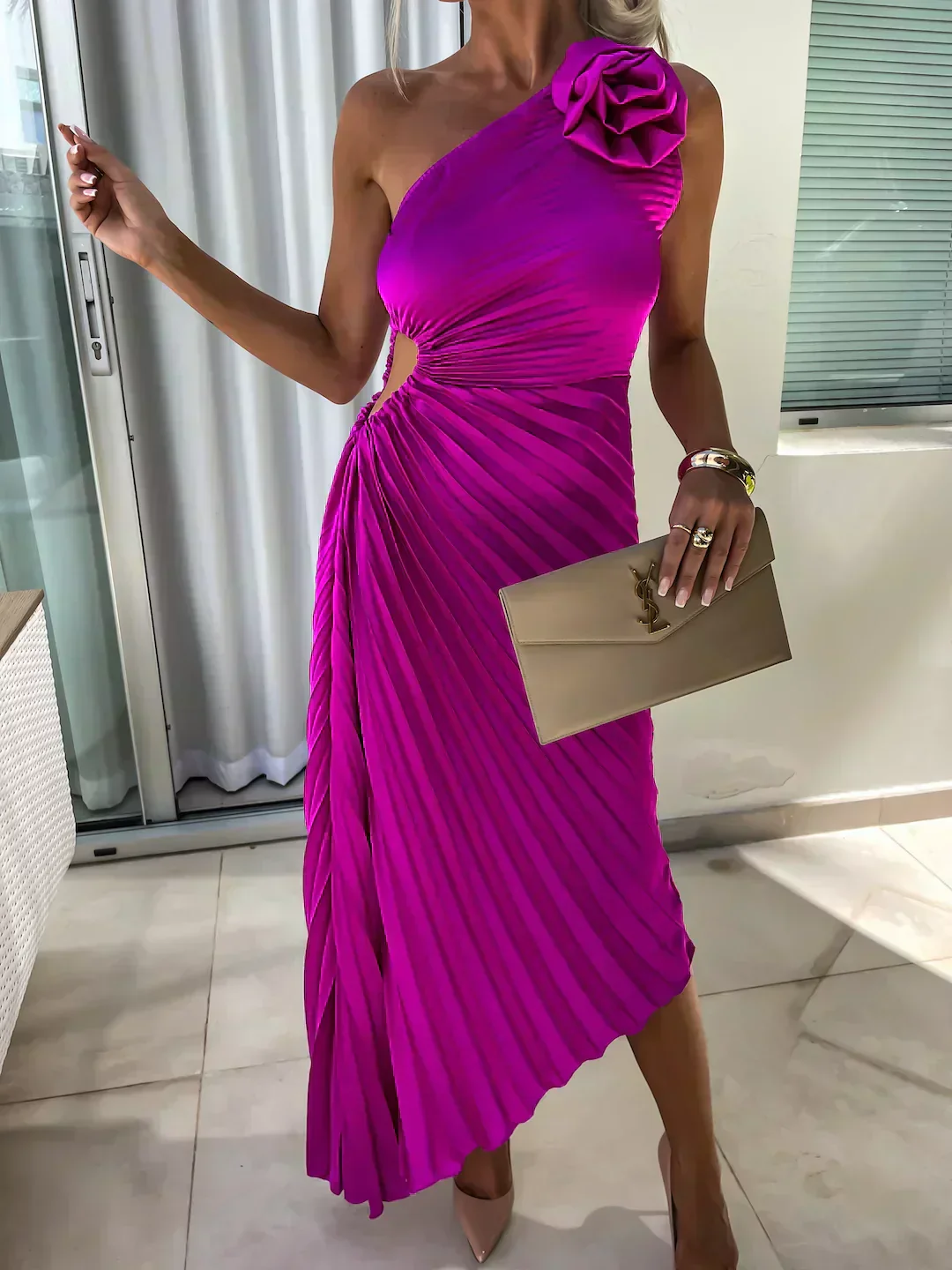 Robe de soirée plissée à une épaule pour femme – Élégance et raffinement pour événements et soirées - Image 10