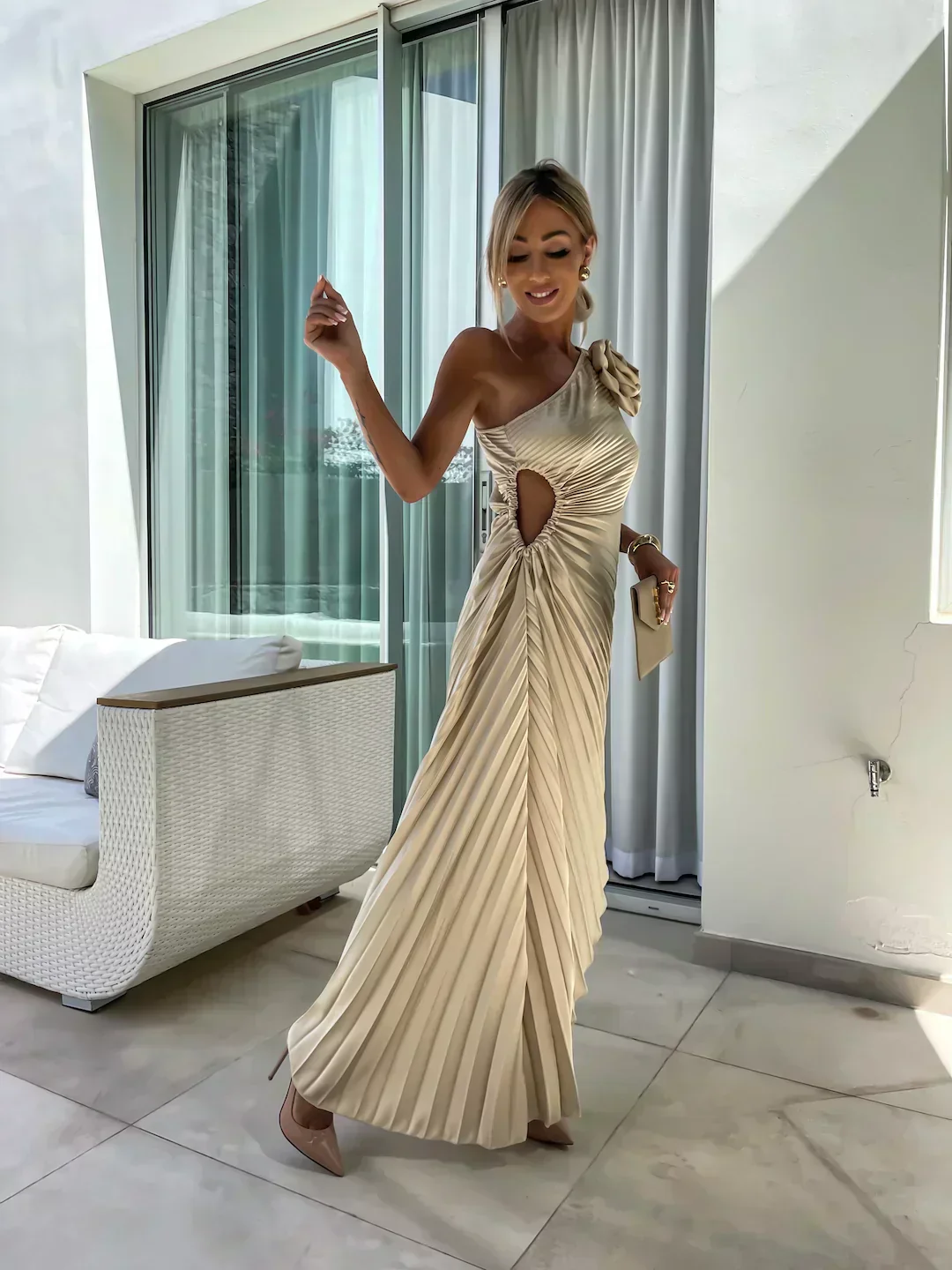 Robe de soirée plissée à une épaule pour femme – Élégance et raffinement pour événements et soirées - Image 13