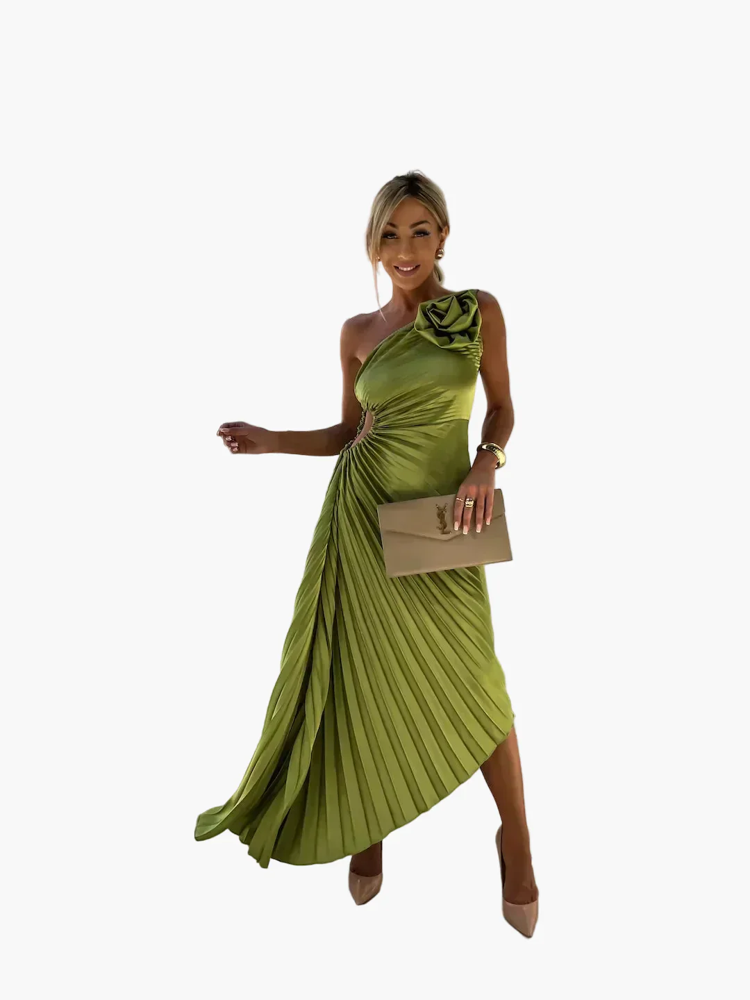 Robe de soirée plissée à une épaule pour femme – Élégance et raffinement pour événements et soirées - Image 3